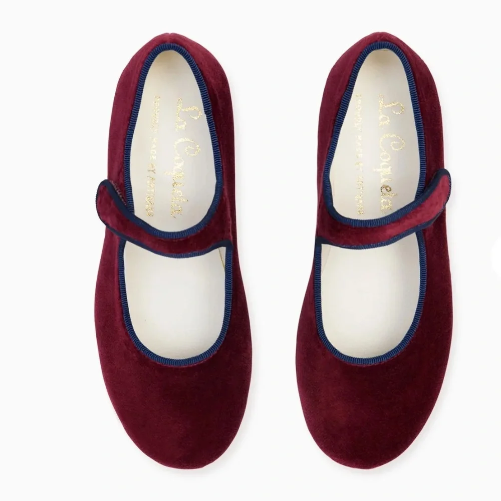 La Coqueta's Burgundy Velvet Girl Mary Jane Shoes - Picture 1 of 5